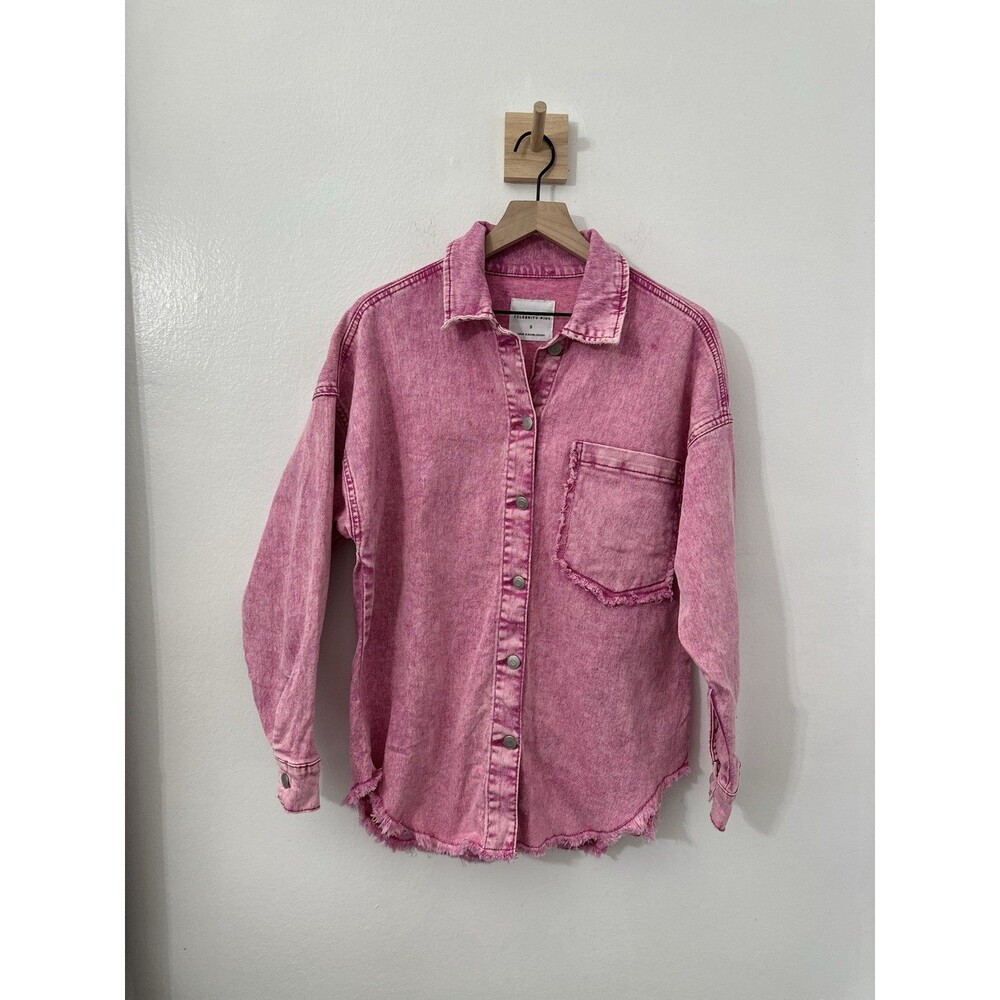 Celebrity Pink Women’s Denim Shacket Top Y2K Frey Hem Small Distressed Casual